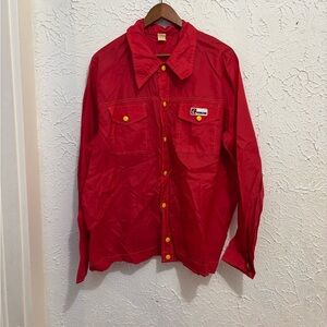 Vintage farmhand Red Button-Up Shirt with Logo